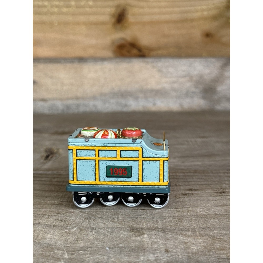 1995 Christmas Hallmark Ornament METAL TIN Yuletide Central TRAIN TENDER CAR #2